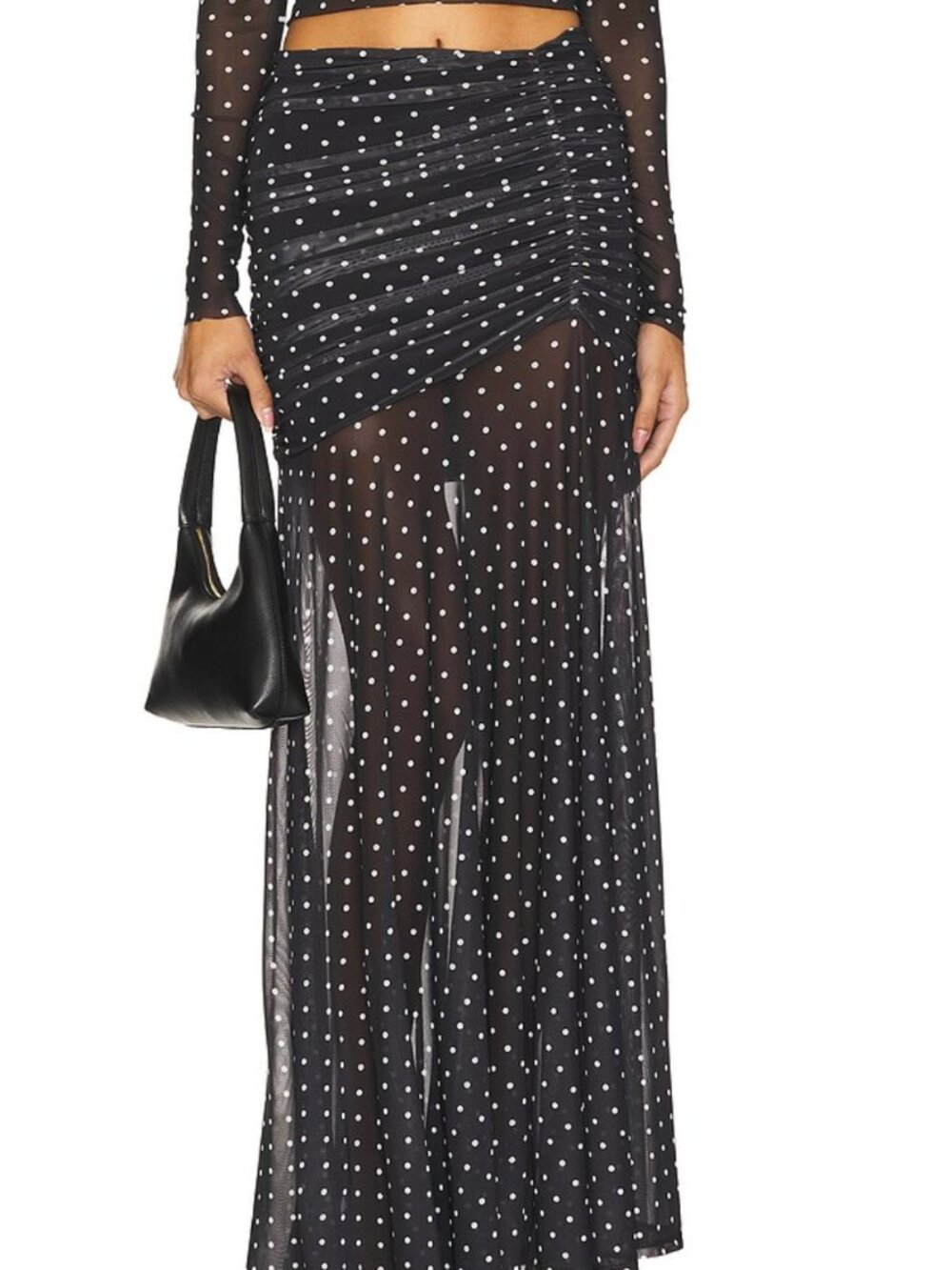 Leroy Ruched Maxi Skirt AFRM LOS ANGELES Polka Dot